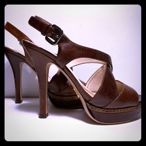 Prada Platform Sandals Size 37 Brown Leather